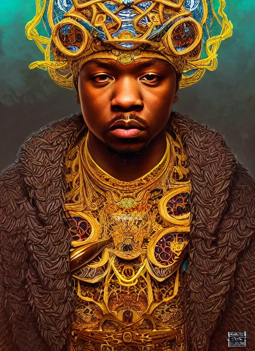 Prompt: : k-dot fantasy, fantasy magic,  , intricate, sharp focus, illustration, highly detailed, digital painting, concept art, jahbu art and Paul lewin and kehinde wiley, masterpiece