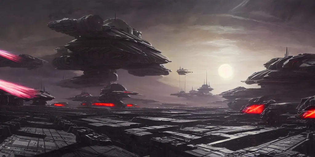 Image similar to hyper realistic sci - fi matte concept art painting of epic cinematic battle between a variety of mechwarriors fighting on mercury with solar panels in background, brightly lit!, beautiful details, strong composition painted by kim jung guweta studio rutkowski, james gurney and greg rutkowski, and lucasfilm, smooth, intricate, detailed, sharp focus, cinematic