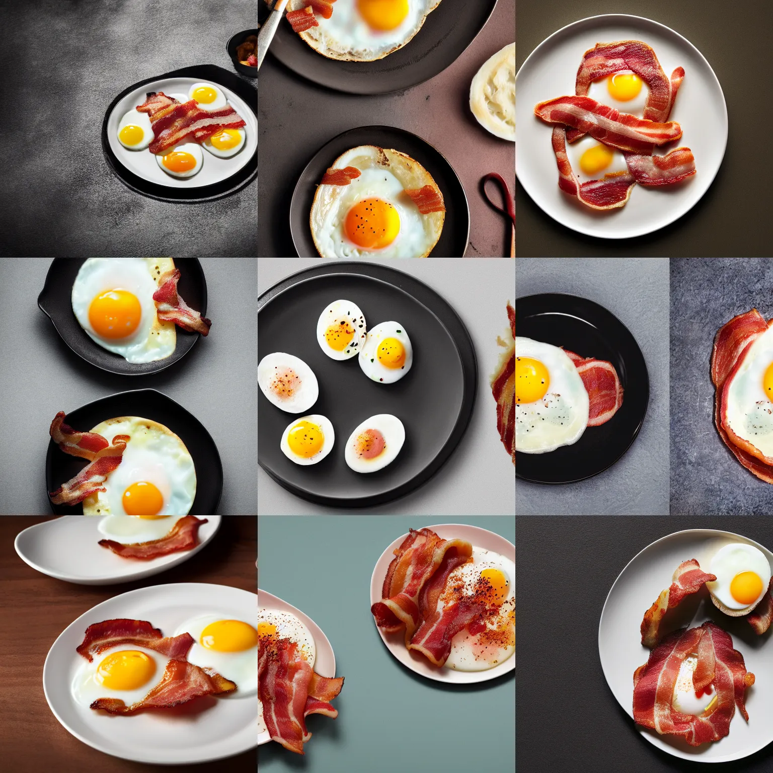 Prompt: a photo of bacon and eggs that look identical to kevin bacon face on a plate, rendered in octane