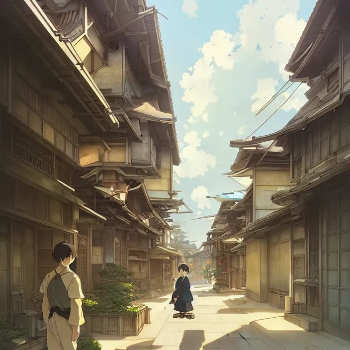 Image similar to empty tokyo neighborhood, spring, in the style of studio ghibli, j. c. leyendecker, greg rutkowski, artem