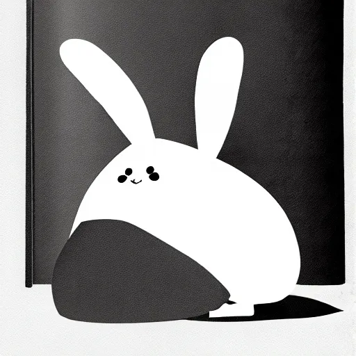 Prompt: book illustration of big chungus, book illustration, monochromatic, white background, black and white image