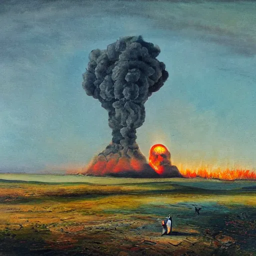 Image similar to a 1 8 th painting of a nuclear explosion in france