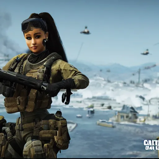 Image similar to Ariana Grande in Call of Duty, 4k