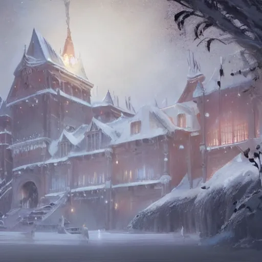 Prompt: elven winter palace, concept art, style of Greg Rutkowski, artstation,