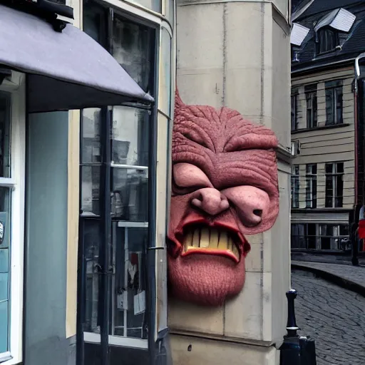 Prompt: Norwegian troll hanging out in Oslo street