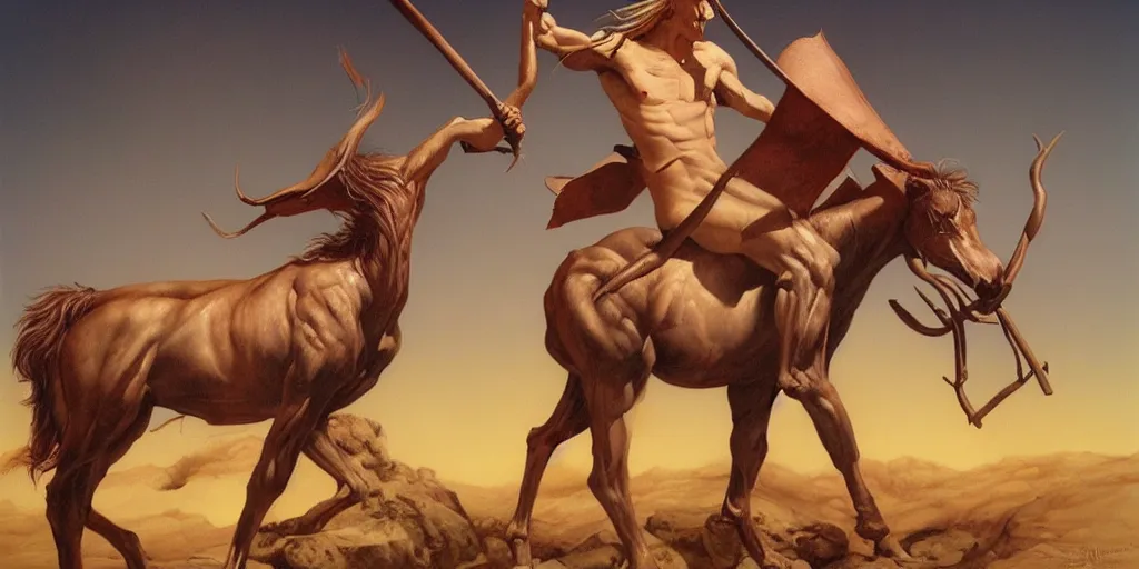 Image similar to centaur by gerald brom, hyper realistic,