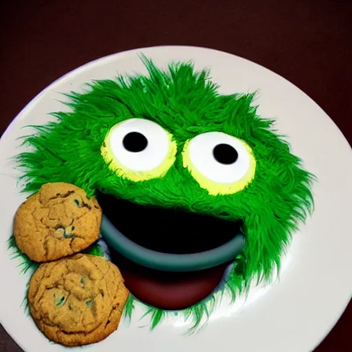 Image similar to Oscar the grouch eating cookies