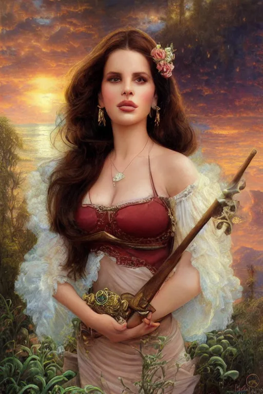 Image similar to Lana Del Rey, Lilia Alvarado, Sophie Anderson, Mark Arian, Bob Byerley, Charlie Bowater, Mark Brooks, Steve Henderson, Justin Gerard, Arthur Hughes, Edward Robert Hughes, Mark Keathley, Victor Nizovtsev, Carlos Shwabe, Ross Tran, WLOP