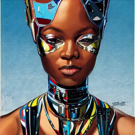 Image similar to portrait of a zulu female android, by MARVEL comics and Sandra Chevrier