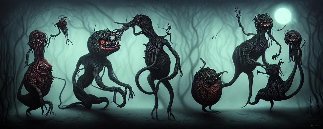 Image similar to whimsical alchemical creatures, surreal dark uncanny painting by ronny khalil