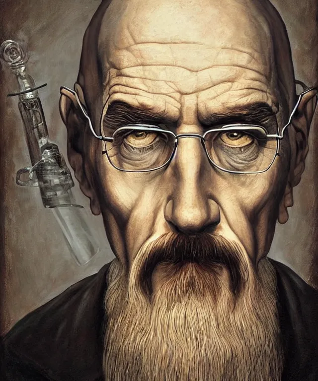 Image similar to portrait of Saruman as Walter White in Breaking Bad, lowbrow painting by Mark Ryden