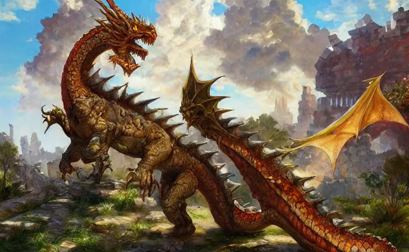 Image similar to Colossal dragon on ancient ruins. By Konstantin Razumov, highly detailded