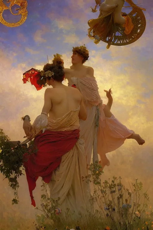 Prompt: nomans sky, Ilya repin, alphonse mucha, and Edmund Blair Leighton A meaningful painting in an symbolist style, oil on canvas, baroque, beautiful lighting, trending on Artstation, Highly detailed