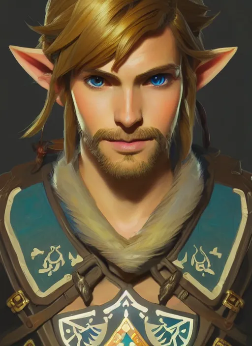 Prompt: portrait of link from breath of the wild, intricate, elegant, highly detailed, ray tracing, digital painting, artstation, concept art, smooth, sharp focus, illustration, art by artgerm and greg rutkowski and alphonse mucha, 8 k