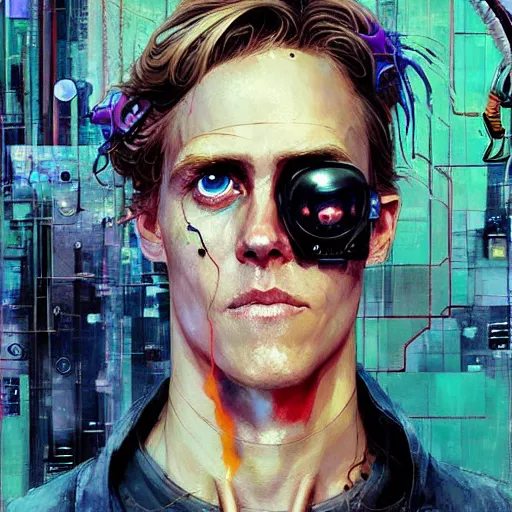 Image similar to zach greinke as a cyberpunk hacker, wires cybernetic implants, in the style of adrian ghenie, esao andrews, jenny saville, surrealism, dark art by james jean, takato yamamoto