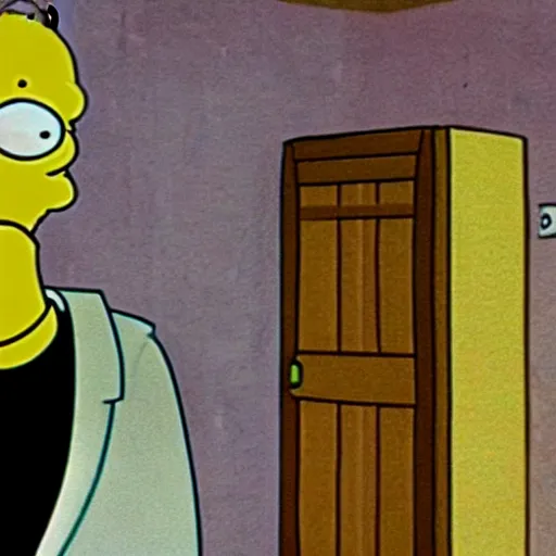 Image similar to homer simpson in a scene from the shining