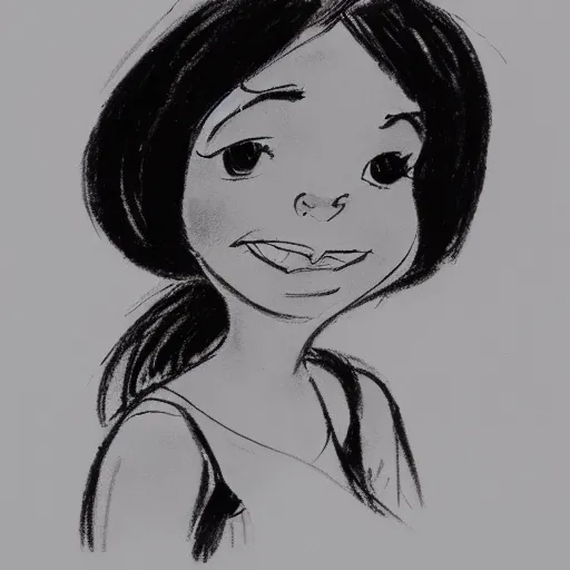 Image similar to milt kahl sketch of black hair cuban girl with dog nose