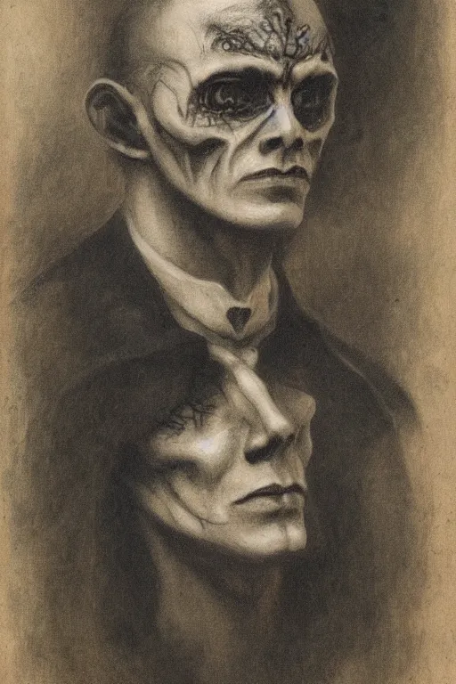 Image similar to portrait of beautiful young gothic oldman, warhammer, a lot of scars, the middle ages, highly detailed, artstation, illustration, art by alfred kubin, 8 k quality