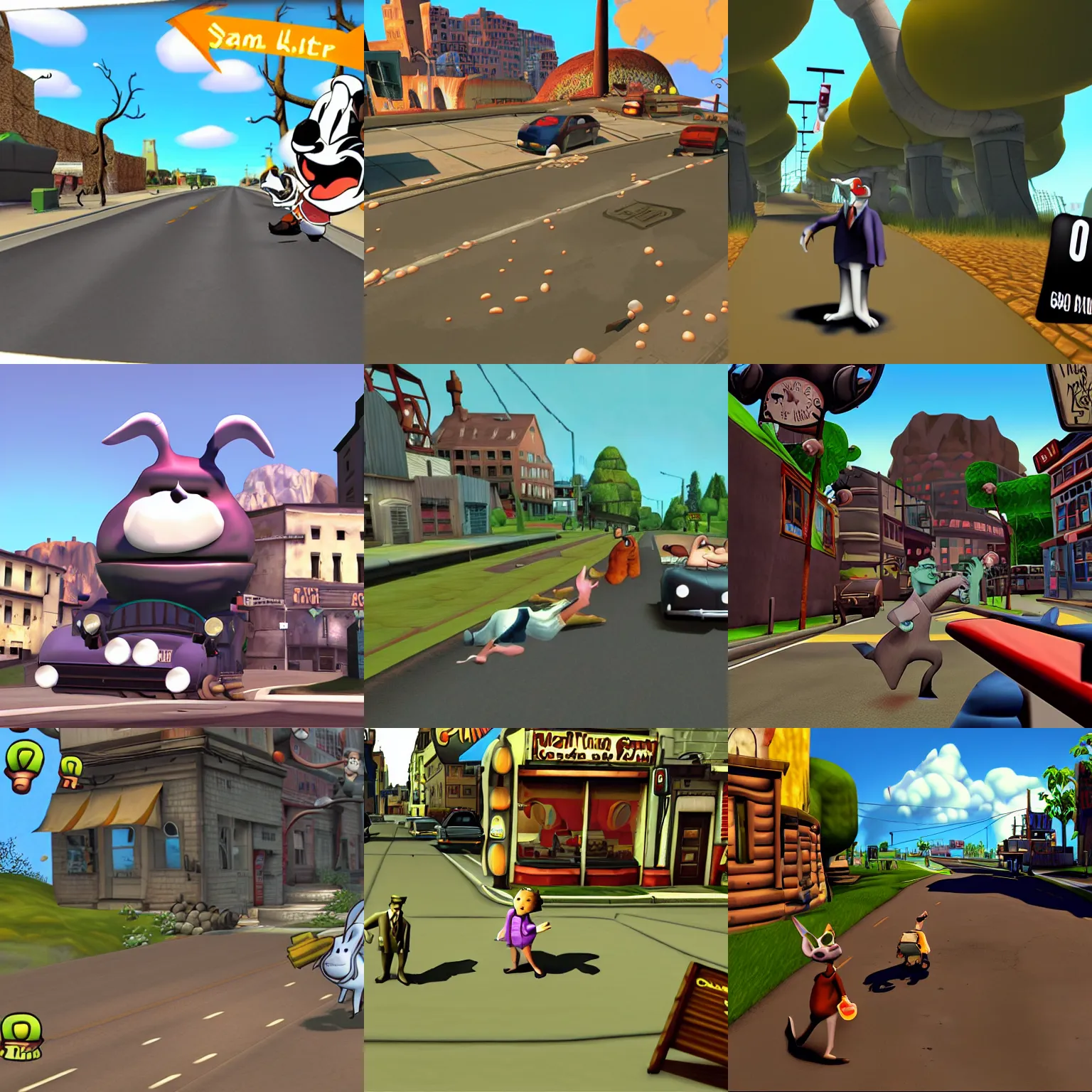 Prompt: a screenshot from the game sam and max hit the road