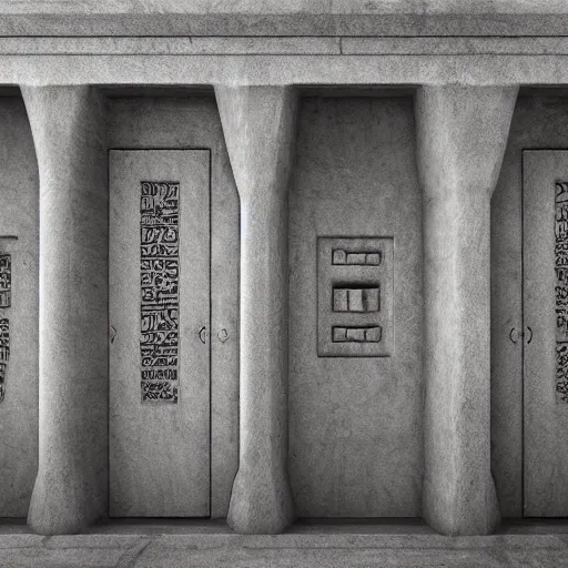 Image similar to hollow mysterious eerie ancient alien mausoleum hidden scriptures engraved on its walls, extremely high detail, photo realistic, cinematic, dramatic, post processed