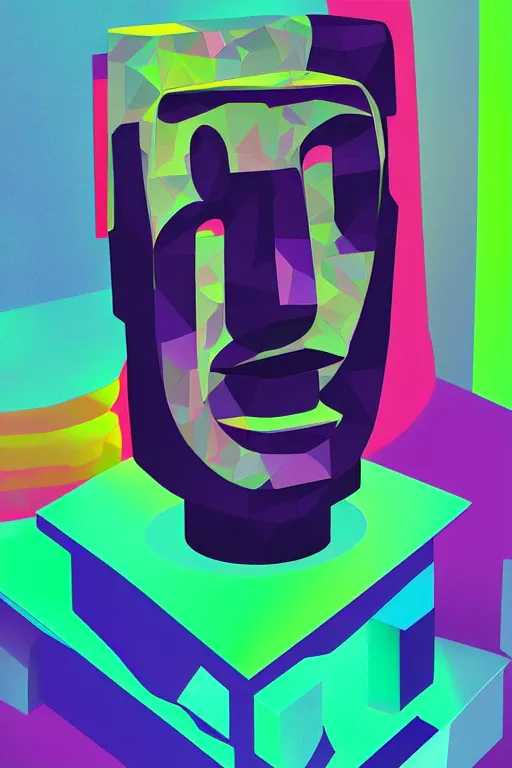 Image similar to abstract moai statue geometric cutout digital illustration cartoon colorful beeple