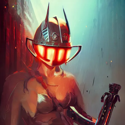 Image similar to cyberpunk viking helmet mask warrior goddess robot ninja fantasy, art gta 5 cover, official fanart behance hd artstation by jesper ejsing, by rhads, makoto shinkai and lois van baarle, ilya kuvshinov, ossdraws