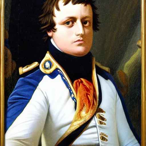 Prompt: selfie photo of napoleon bonaparte holding a peace sign in front of a bathroom mirror