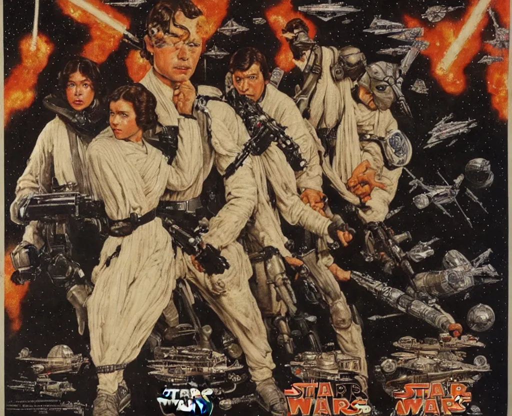 Image similar to star wars movie poster in the style of norman rockwell, detailed painting, 8 k