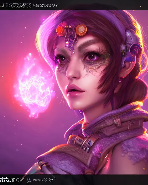 Image similar to ultradetailed rpg character portrait of a cute nebulapunk witch, digital art,, intricate, sharp focus, trending on artstation hq, deviantart, volumetric lighting, unreal engine, octane render