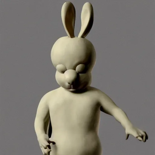 Image similar to a clay sculpture of a funny bunny, in the style of antonio canova, new york city background, hyper realistic, 3 d render