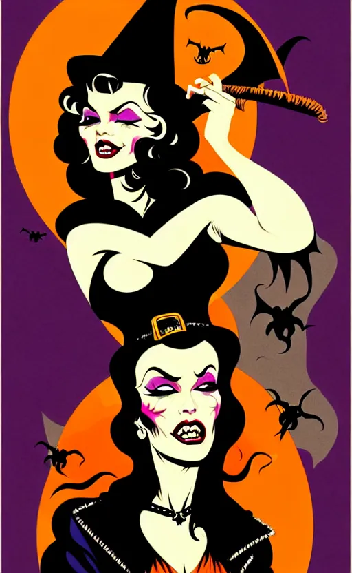 Image similar to witches, detailed faces, psychobilly, rockabilly, punk, full body, white background, vector art, illustration by frank frazetta