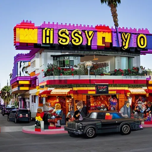 Prompt: the whiskey - a - go - go on the sunset strip, in los angeles, made out of lego