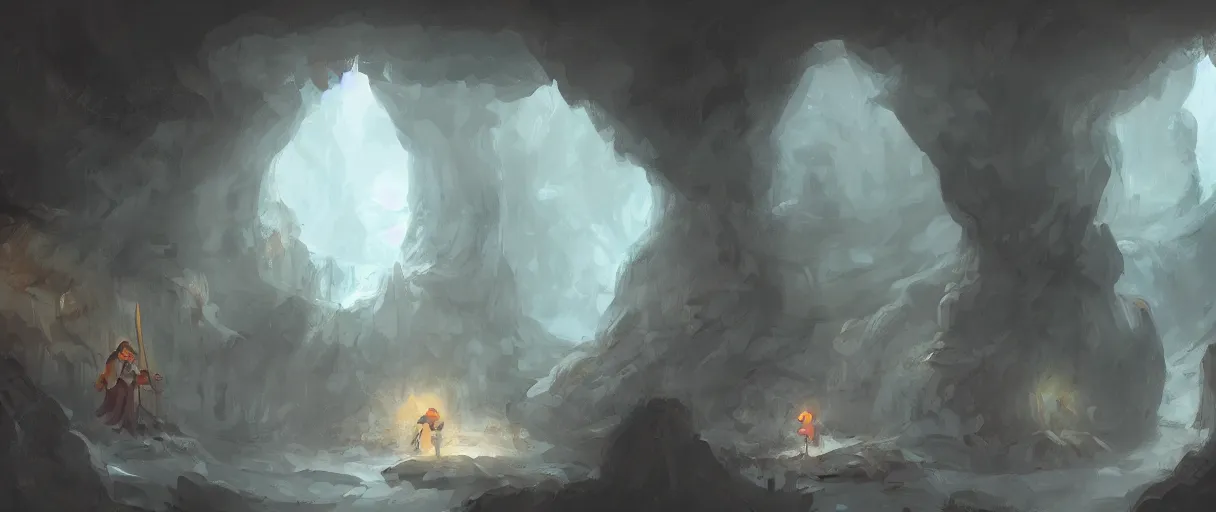 Prompt: among us characters in a cave, digital painting, concept art