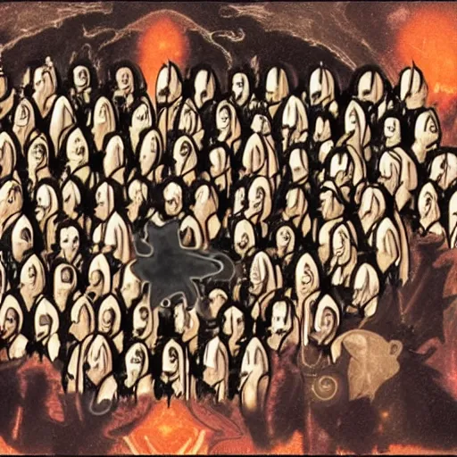 Prompt: a realistic photo of the 72 Demons of Solomon all together