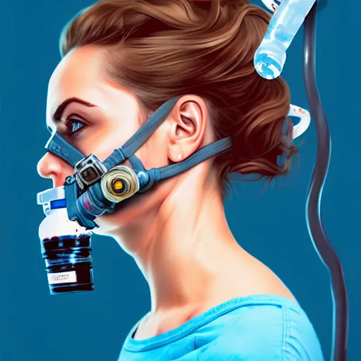 Prompt: a profile photo of an undercover villian with oxygen mask, side profile in underwater, highly detailed, digital painting, artstation, concept art, smooth, sharp focus, illustration by Sandra Chevrier