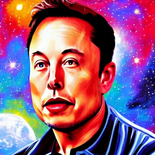 Prompt: elon musk's face against a space background, painting