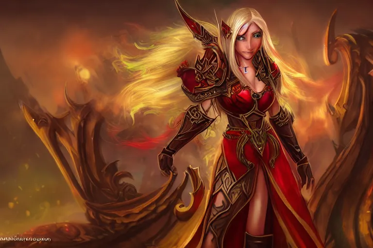 Image similar to blood elf, world of warcraft, trending on art station, fantasy, smooth