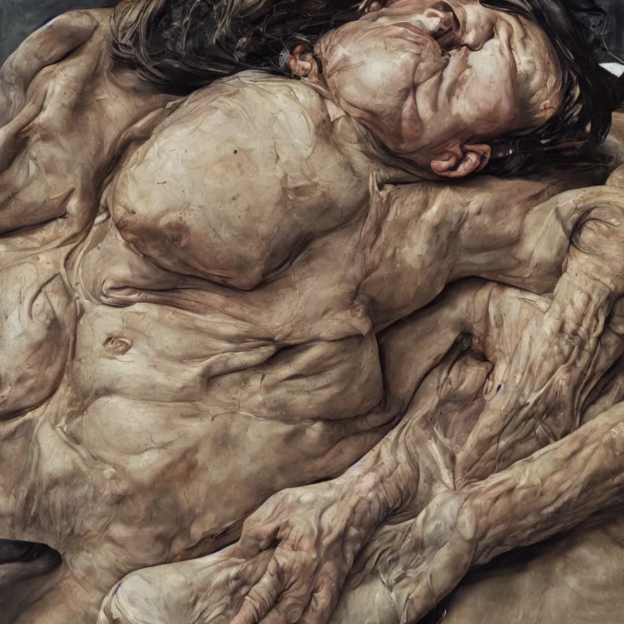 Image similar to high quality high detail painting by lucian freud and jenny saville, hd, confusion of the mind, mangenta and brown