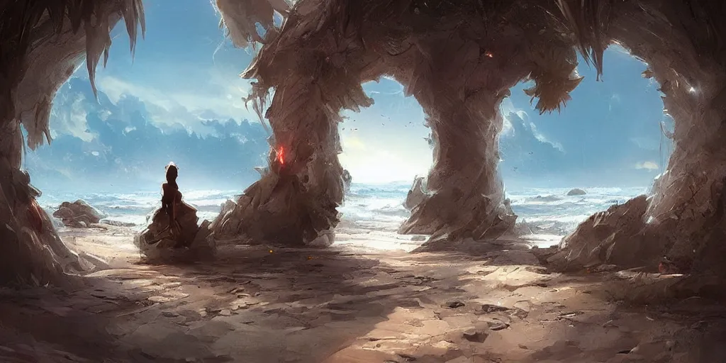 Prompt: a multiverse portal leading to a beautiful beach, greg rutkowski, trending on artstation