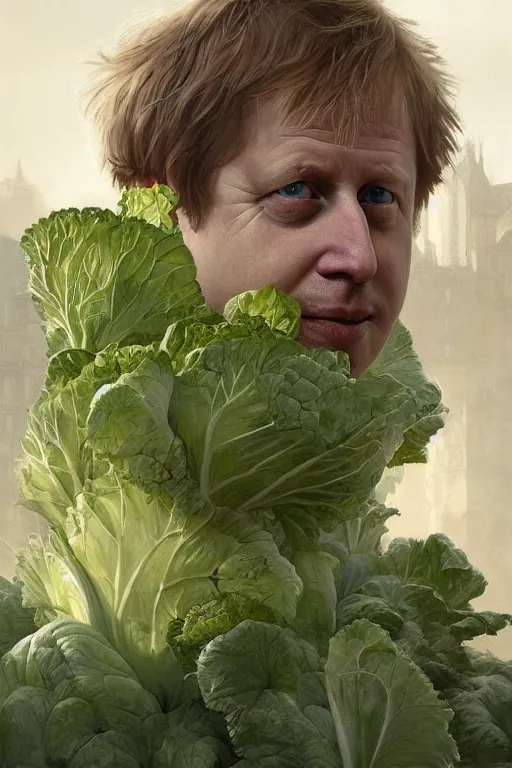 Image similar to boris johnson as garden bed for cabbage, realistic portrait, symmetrical, highly detailed, digital painting, artstation, concept art, smooth, sharp focus, illustration, cinematic lighting, art by artgerm and greg rutkowski and alphonse mucha