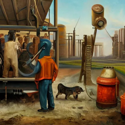 Prompt: Oil painting of a workless society, circa 2025