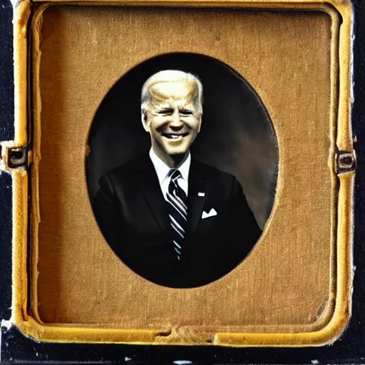 Image similar to joebiden!!! humanoid. daguerreotype portrait photograph. inspired by gerard grom and ansel adams. beautiful. cute. happy. highly detailed. old timey.