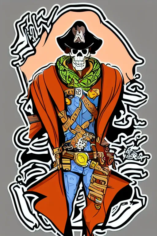 Image similar to A portrait of a skeletor that is a cowboy, sticker, colorful, illustration, highly detailed, smooth and clean vector curves, no jagged lines, vector art, smooth