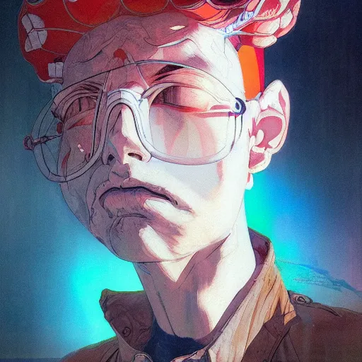 Image similar to prompt : soviet doomer portrait soft light painted by james jean and katsuhiro otomo and erik jones, inspired by akira anime, smooth face feature, intricate oil painting, high detail illustration, sharp high detail, manga and anime 1 9 9 9