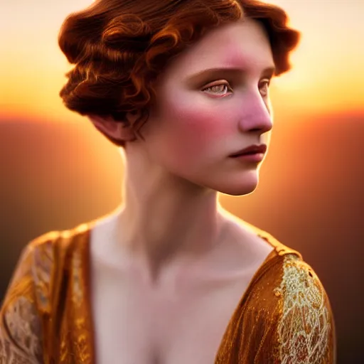 Image similar to photographic portrait of a stunningly beautiful renaissance art nouveau art deco female in soft dreamy light at sunset, contemporary fashion shoot, by edward robert hughes, annie leibovitz and steve mccurry, david lazar, jimmy nelsson, breathtaking, 8 k resolution, extremely detailed, beautiful, establishing shot, artistic, hyperrealistic, beautiful face, octane render