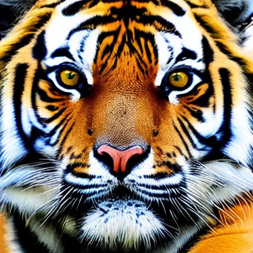 Image similar to “tiger stretching facing towards the camera, photo realism, 8k”