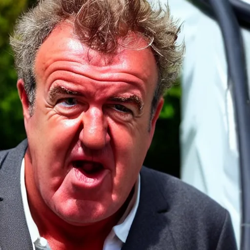 Prompt: jeremy clarkson angry screaming sitting in a paddling pool filled with spaghetti bolognese