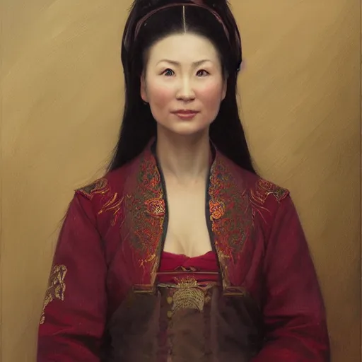 Image similar to portrait of an asian russian woman ( 3 5 ) from chabarovsk, russia in 2 0 2 1, an oil painting by ross tran and thomas kincade