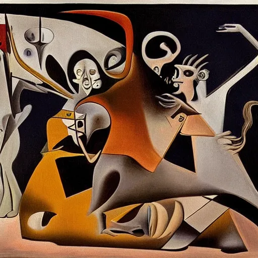 Prompt: Guernica by Salvador Dali, intricate detail