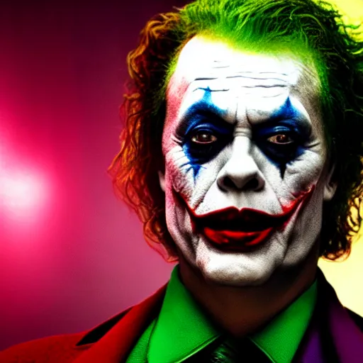 Prompt: stunning awe inspiring tim curry as the joker movie still 8 k hdr atmospheric lighting